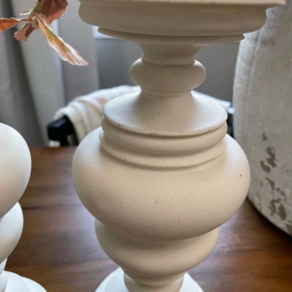 Set of Two White Pillar Candle Holders - Picture 6 of 14